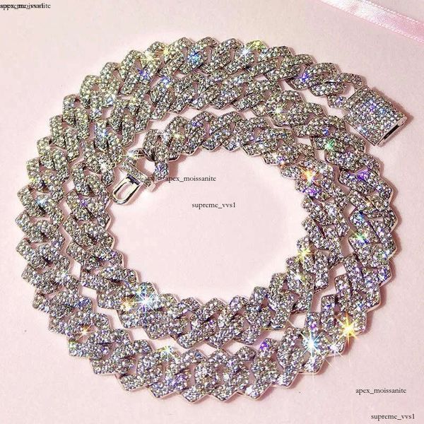 Chains Iced Out 14mm Prong Cuban Link Chain Necklace For Women Bling Clustered Rhinestones IGI Pave Miami Choker JewelleryChains