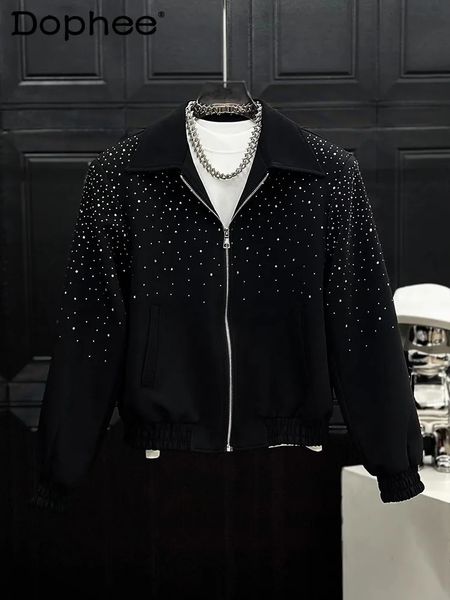 High-end Black Diamond Jackets Men's 2025 Spring Autumn Shoulder Pads n sbreath Diamond Short Style Tops