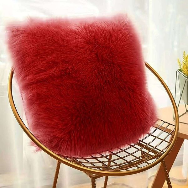 Imitation Wool Red Bedding Chair Cushion Plush Sofa Bedroom Decorative Pillowcase Without Pillow Insert 26W0117