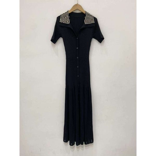 2026 Early Spring New French Elegant Beaded Collar B17 Black Slimming Commuter Long Knitted Dress for Women