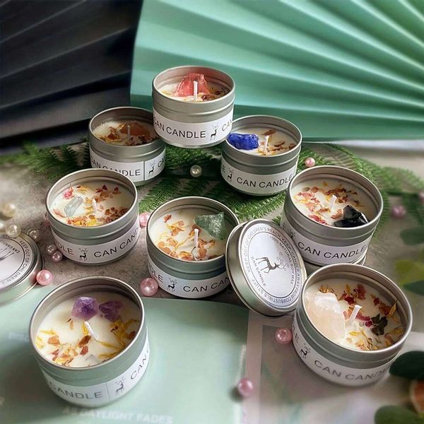 1pc Aromatherapy Candles Crystal Stone Dried Flower Luxury Meditation Scented Candles, Stress Relief Spiritual X260120