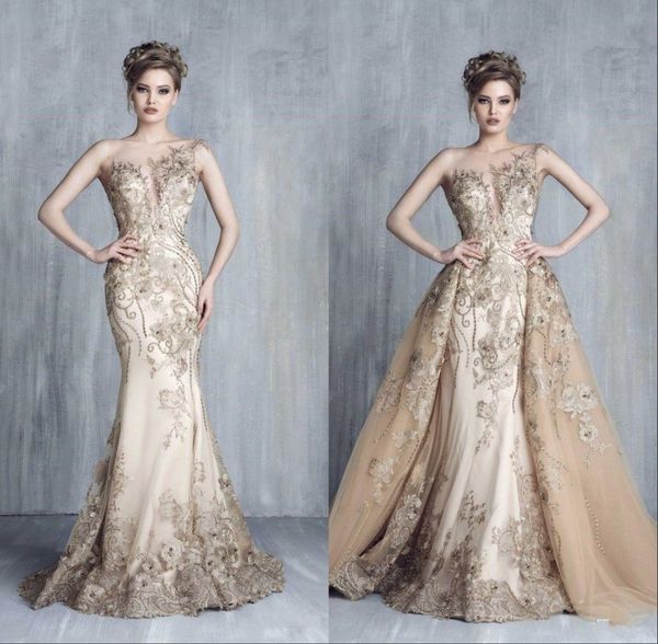 Tony Chaaya Evening Dresses With Detachable Train Champagne — compare prices at CompareOffers