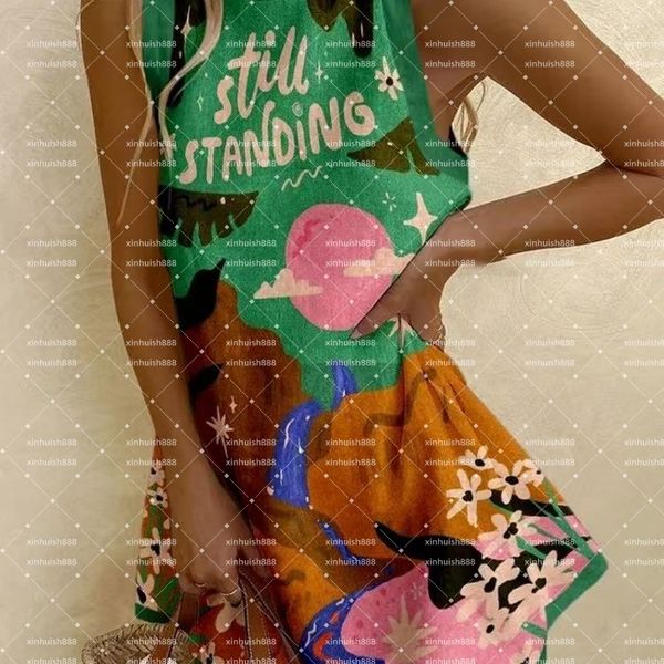 New Women's Summer Dress With Round Neckline And Sleeveless Design Featuring Marine-themed Prints Is Sweet And Clear.