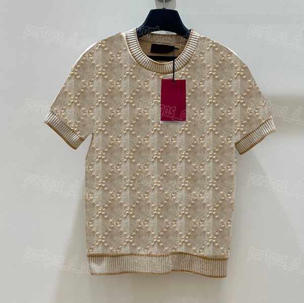 Designer Letters Jacquard Wool Sweater For Women Knitted Short Sleeve Jumper Tops Luxury Summer Elegant Sweaters Knits