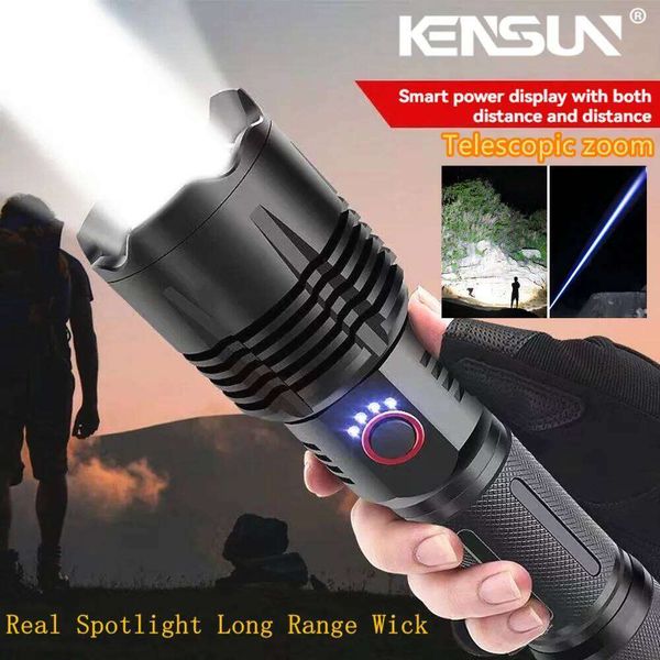 High PowerReal Spotlight Long Range LED Flashlight Tactical USB Rechargeable Torch Strong Light Hand Lantern for Camping Hunting X260120