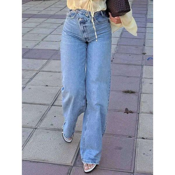 HH Straight For Women Spring Autumn Fashion Waist Zipper Fly Denim Pants Y2K High Street Lady Jeans Trousers