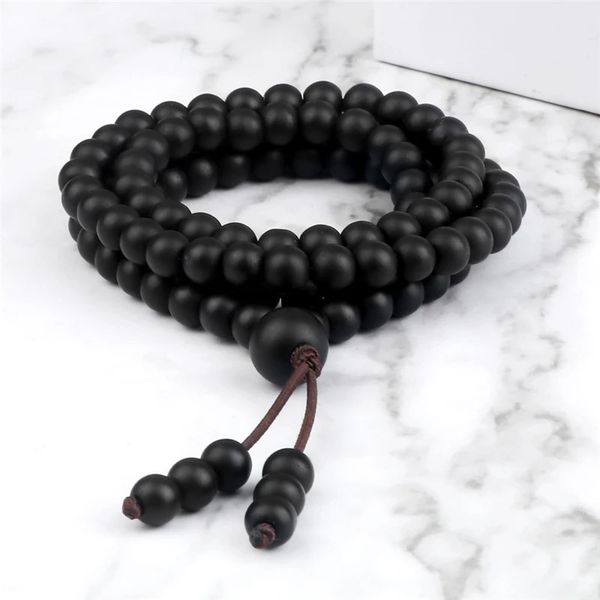 6mm Matte Black Lava Stone Bracelet Necklace 108 Beads Mala Wrap Bracelets Men Charm Fashion Yoga Bangle Rosary Buddhist Jewelry 260112