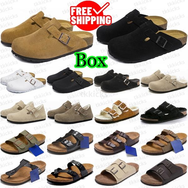 Free Shipping Designer Clogs Sandals With Box Clog Slippers Cork Flat High Quality Summer Genuine Leather Beach Casual Taupe Sandal Women Men Slides Size 36-46