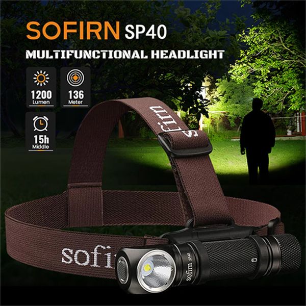 Sofirn SP40 XPL LED EDC Headlamp 18650 Rechargeable Lamp 1200lm Bright Outdoor Fishing Torch with Magnet TailCap 260120