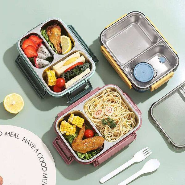 304 Stainless steel box with Tableware for Adults Kids Leakproof Lunch Container Portable Grids Bento Box Food Containers 26H0122