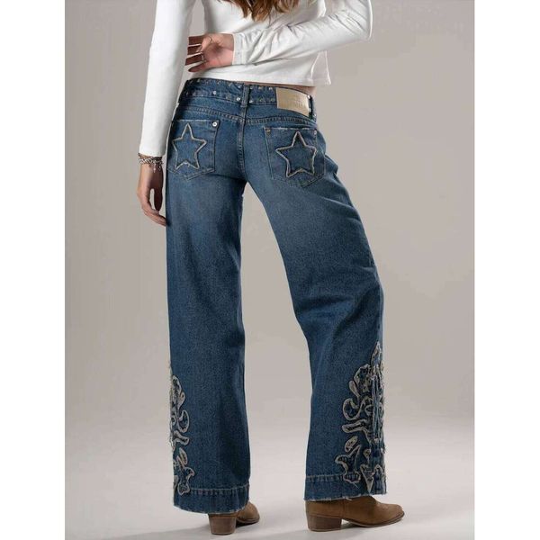 One Dilemma Sequin Embroidery Star Pattern Wide Leg High Waisted Jeans Harajuku Vintage Y2k Baggy Women Straight Pants C260126