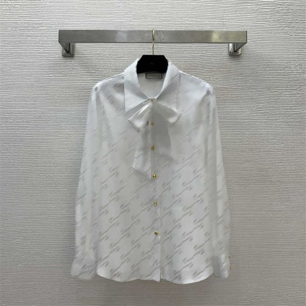 blouses designer for women luxury Satin GG Jacquard gold Buttons Full Logo spring shirt Bow Tie Lapel Collar Loose Fit fashion long sleeve tops Office wear