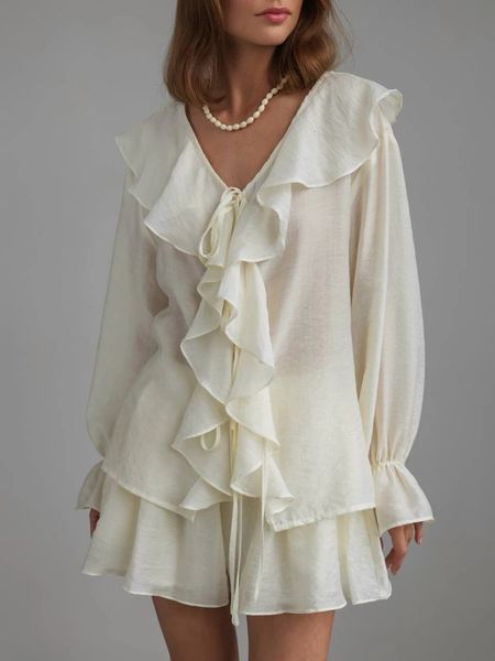 Bornladies Spring Womens French V-neck Loose Ruffled Shirt — compare prices at CompareOffers