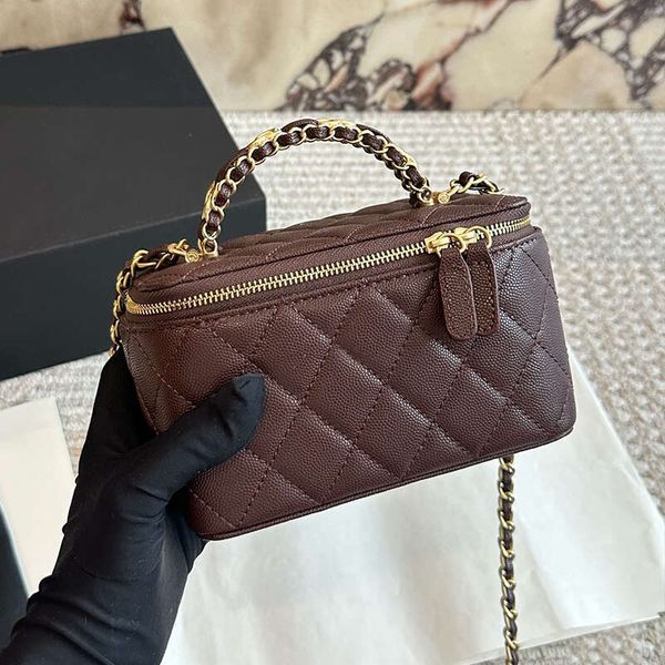 Designer Handbag Vanity Long Case Chain Shoulder Bag Makeup Bags Luxury Womens Handbags Woven Handle Totes Bag with Mirror
