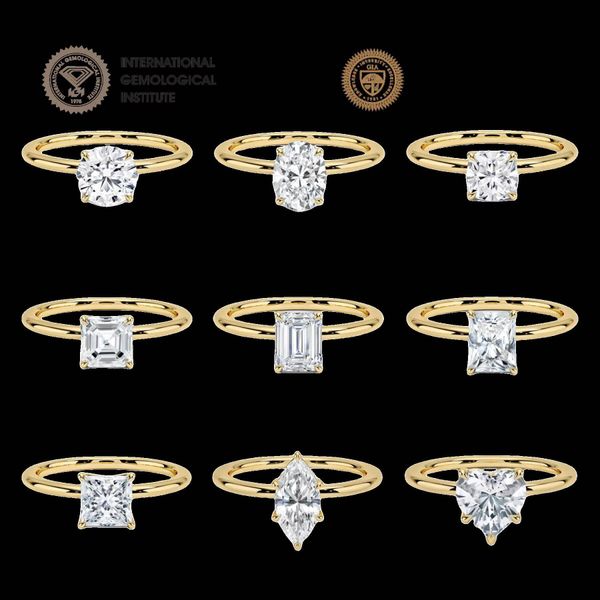 10k 14k 18k Gold Cvd D VVS VS Lab Grown Diamond Ring 1ct 2ct Round Brilliant Cut 4prong Filled Classic IGI Certified
