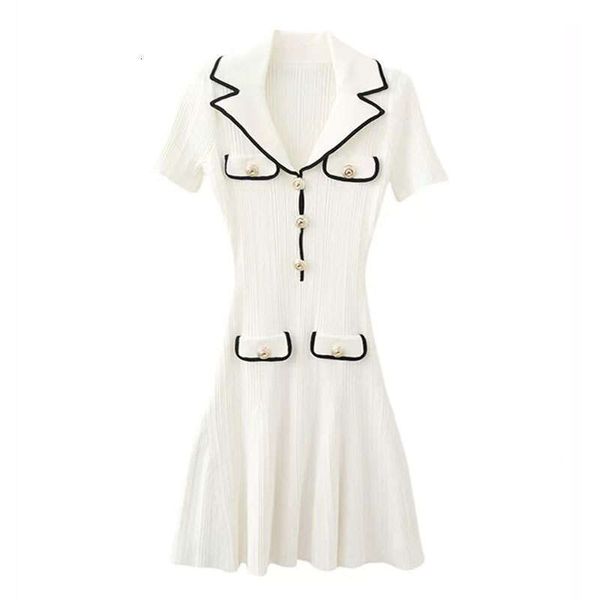 2026 Spring/Summer New Designer Women's Suit Collar Short F21 Sleeve Slimming Elegant Knitted Tight Dress