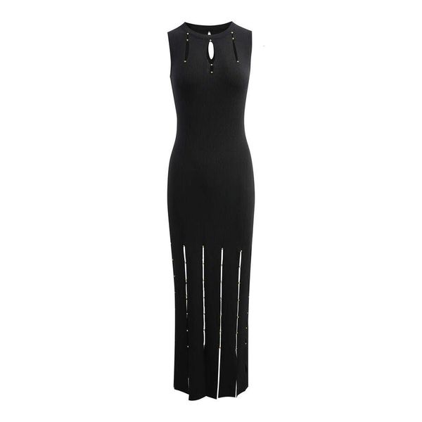 2026 new French slit solid color tassel edge gold bead waistband with lace up sleeveless N18 high-end slim fit dress
