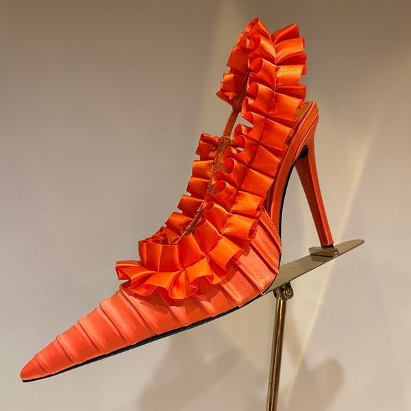 Top Flower Decorative Pointed Pleated Heeled Sandals 10cm — compare prices at CompareOffers