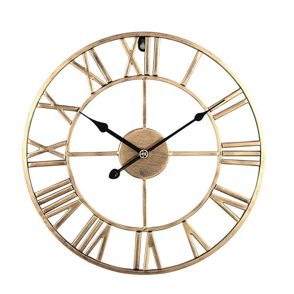 European Style Block Watch Simple Living Room Gold Black Pointer Wrought Iron Mute Digital Wall Clock Decoration 26W0128