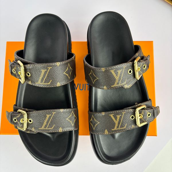 women slides slipper Summer Sandals luxurys designers real leather platform sandal Flats fashion Old flower shoes Ladies