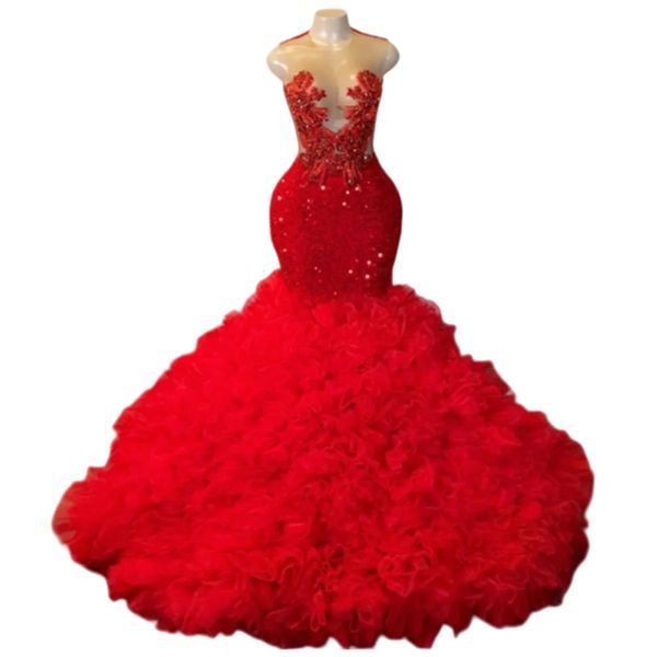 Red Sequined Mermaid Prom Dress