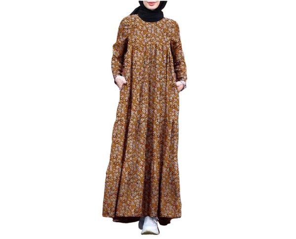 (1164) New Printed Loose Back Zipper Multi-layered Large Size Dress