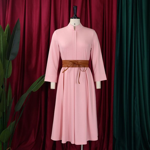 (004) New autumn and winter pure color temperament elegant fashion Tongle large size dress