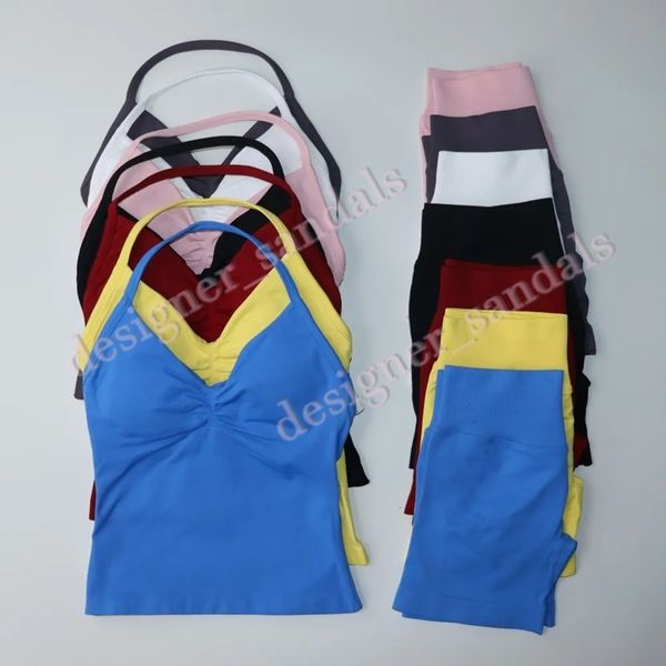 Yoga Shorts Set Women Seamless Yoga Set Fitness Clothing Scrunch Bum Gym Shorts Padded Tank Top Workout Vest Longline Outfits Sportswear Tracksuit fgsy