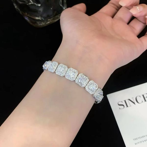 Luxurious Icewald 9K White Gold Lab-Grown Radiant Cut Filled Diamond Tennis Bracelet Fully-Embedded Exquisite Bangles-image