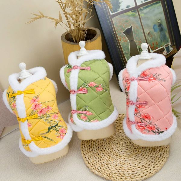 New Year Chinese Style Tang Suit Warm Pet Vest Clothes Festival Small Dogs Winter Jacket Dog Costume Outfits ddmynov