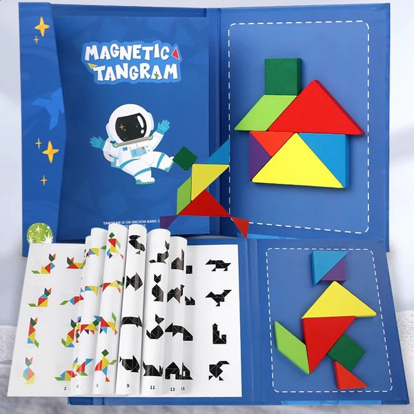 Wooden Jigsaw Magnetic Tangram 3D Puzzle Book Educational Toys For Children Montessori learning Intelligence Games kids Gifts 260730BJ