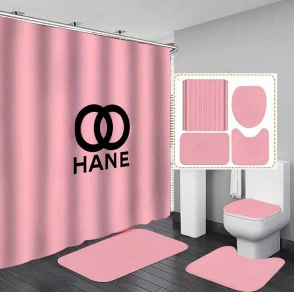 Luxury 4-Piece Bathroom Set Designer Letter Logo Bathroom Shower Curtains Polye…