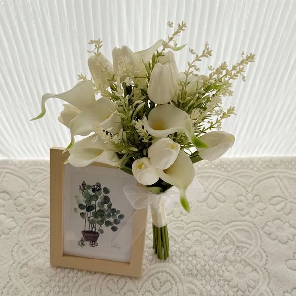 Artificial Calla Lilies Artificial Tulip Flowers Floral Bridal Bouquet Bridesmaid Bouquet with Wedding Ceremony Festivals Decor a260813
