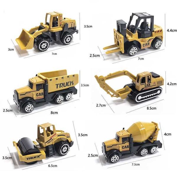 6pcs/Set Alloy Crane Truck Car Parking Lot Toys Engineering Vehicle Tractor Excavator Construction Set for Boys Birthday Gift C260820
