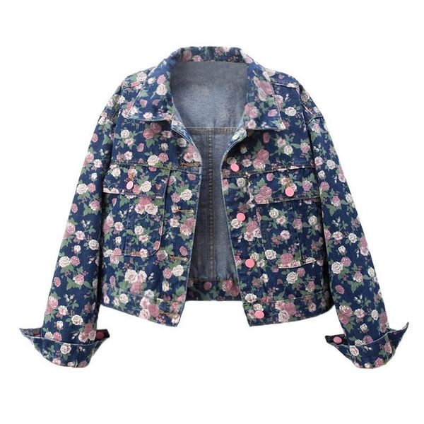 Retro Print Long Sleeved Denim Jacket, Short And Loose Fit, Petite Style, Niche…