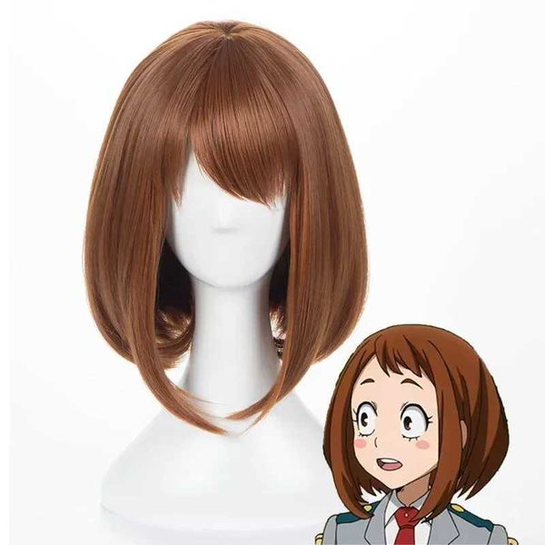 Short Brown Bob Heat Resistant Cosplay Costume Wig Anime My Hero Academia Ochako Uraraka Synthetic Wigs Z260821