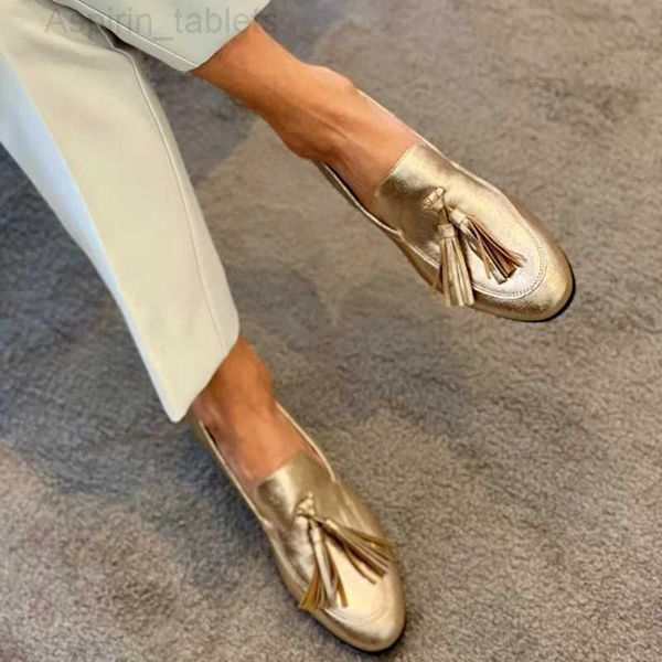Step Out in Style: Stunning Gold Boat Tassel Loafers for Women