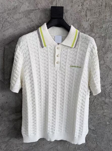 26ss Casabalnc High Quality Designer Letter Embroidery Summer Knit Short Sleeve Polo Shirt For Men Women Vintage Lapel Button Casual Loose Pullover Sweater Tops tn