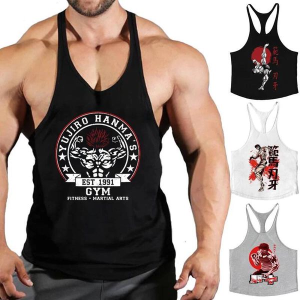 Baki Graphic Cotton Tank Tops for Men Summer Sleeveless Y-Back Vest Gym Muscle Training Athletic Workout Undershirt Activewear ddmythur