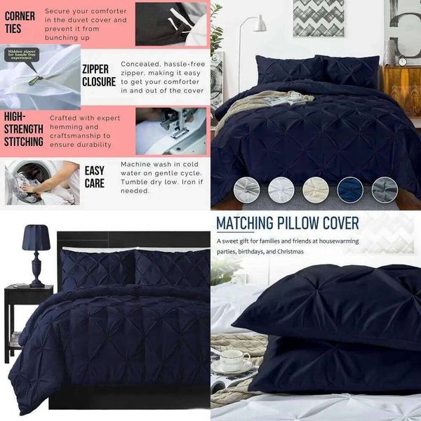 Super King Plus 120x120 Navy Blue 1000-Thread Egyptian Cotton Hypoallergenic Duvet Cover Set with Zip Closure & 2 Pillowcases C260304
