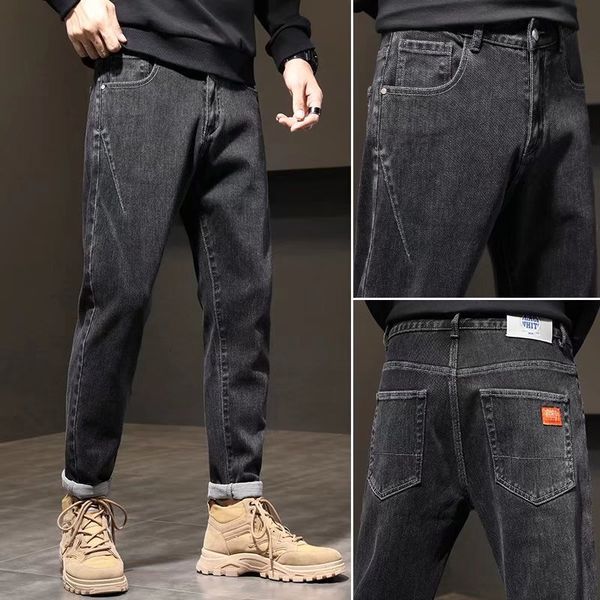 Trendy Mens Jeans Designer Pants Spring Autumn New Korean Style Straight Casual Cropped Pants Youth Fashion Stylish Harem Pants