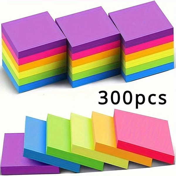 300/600PCS six colors blank color fluorescent post-it notes are suitable for students homework and can be stuck for n times 260302