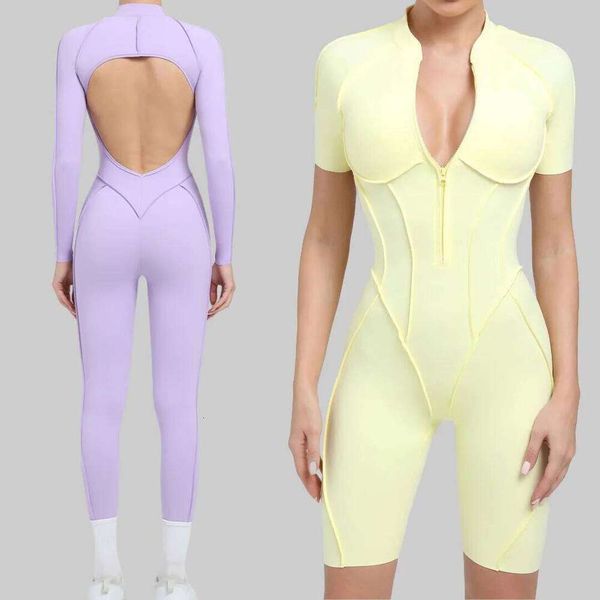 DHgate 2026 Gym Clothe Set Women's Less Hip Lift Yoga Sports Fitness Removable Padding Zipper Leggings One-Piece workout set Running Workout Gym Jumpsuit Sport Bra sold by DHgate