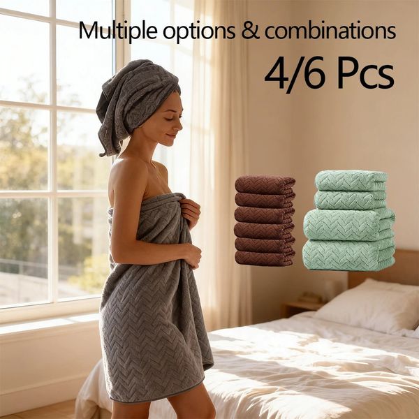 4/6 Pcs - Soft Hand Towel Absorbent Bath Towel Set 2 Size Options Comfortable Ideal For Bathroom Shower El Gym 260304 B2