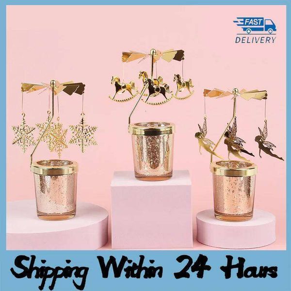 Love Wedding Candle Holders Snowflake Deer Fairy Rotating Candlestick Metal Tray Romantic Home Decoration Christmas Ornament XJ260305