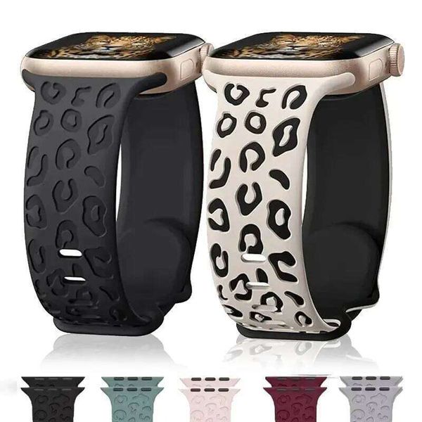 Engraved Leopard Strap For Watch Ultra2 3 band 49mm 44 41 40 45 38mm Silicone Bracelet Iwatch Series 98765SE 10 11 46/42mm H260305