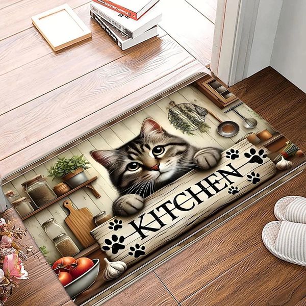 Designer Kitten Cute Cat Kitchen Doormat Floor h Mat Rug Carpet For Entryway Antislip Home Decor Accessory Halloween Gift Free Shipping