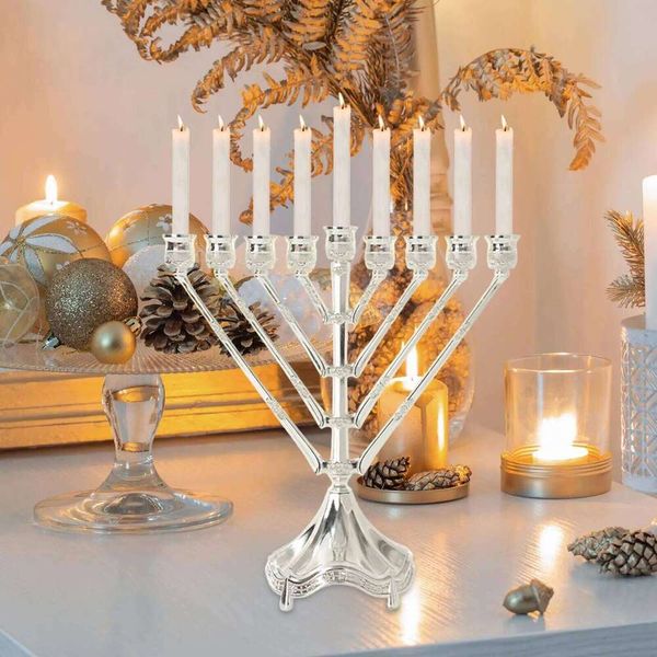 Vintage Hanukkah Menorah with 9 Arms Jerusalem Temple Candle Holder Sturdy for Prayer Festive Celebration Chanukah Decoration XJ260305