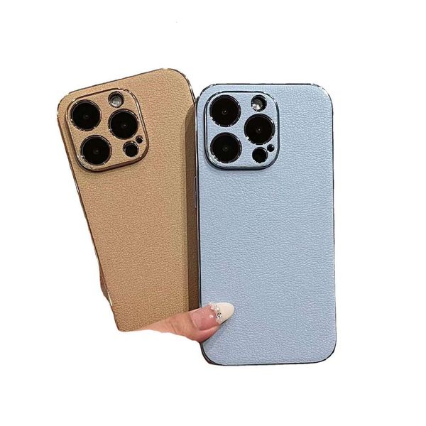 Phone Case Electroplated Lychee Pattern Leather for iPhone Full-Cover Anti-Drop Protective Cover