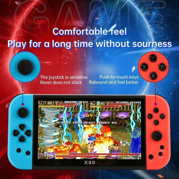 Retro X80 game machine 7 inch P handheld card HD big screen GBA classic arcade portable built-in 20000 games. 26Y0304